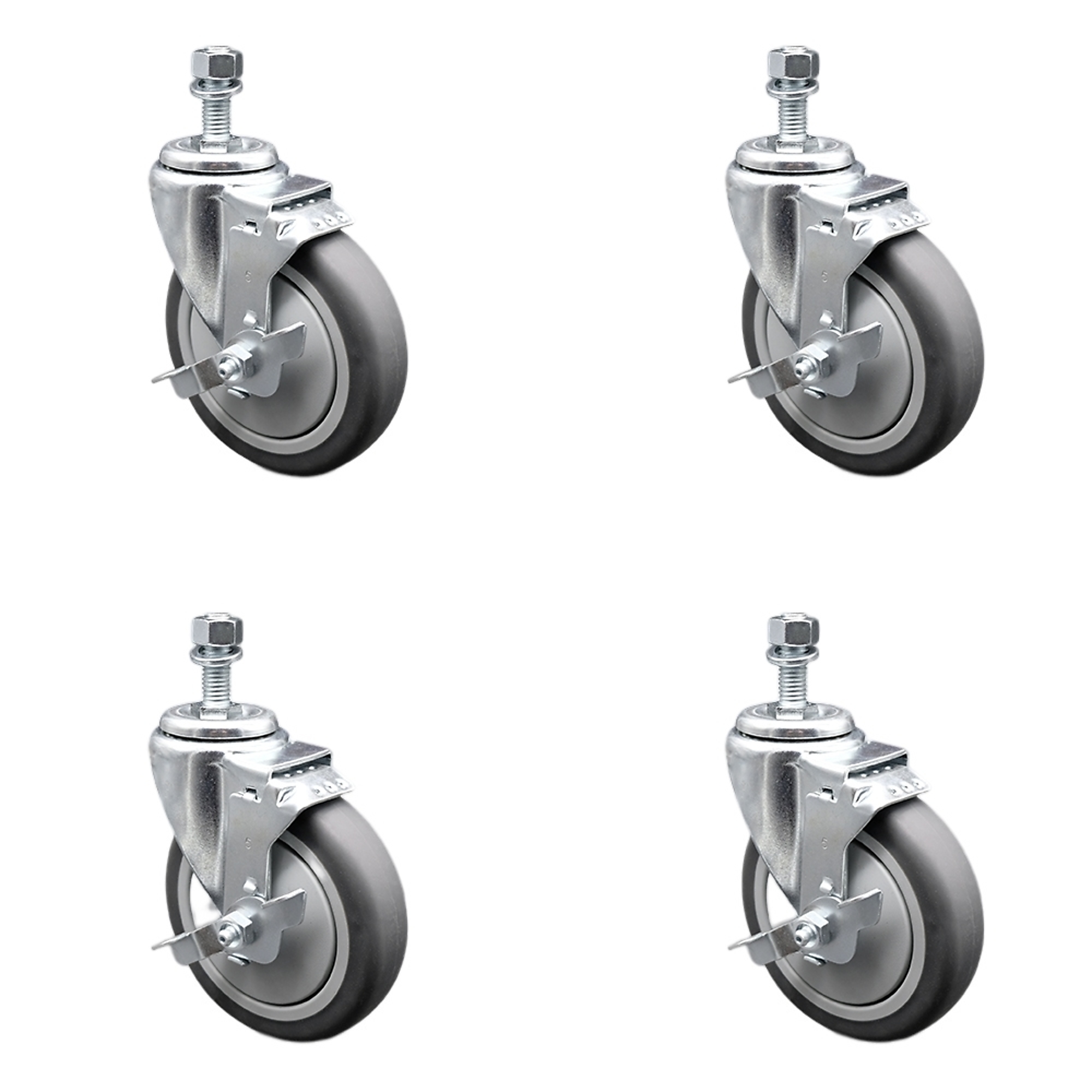 Service Caster, 5in. x 1 1/4in. Stem Casters, Wheel Diameter 5 in, Caster Type Swivel, Package (qty.) 4, Model# SCC-SSTS20S514-TPRB-TLB-M1015-4